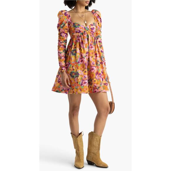 Zimmermann Violet Twist Front Mini Dress Mustard Multi Floral Orange Sz 4 - Picture 5 of 16